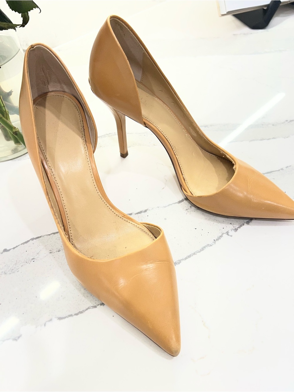 Michael Kors Mustard-Tan Patent Pointed Stiletto Heels